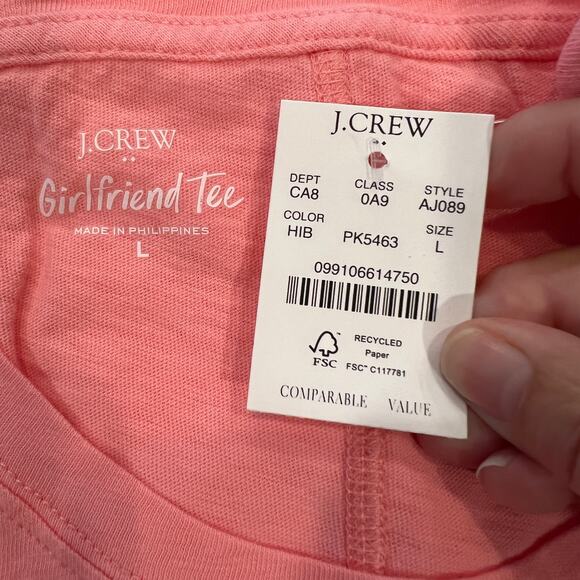 NWT J. Crew Hibiscus Pink Girlfriend Crewneck Cotton Tee - SIZE XL - Picture 5 of 10